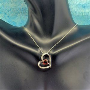 14K Gold Garnet & Diamond Heart Pendant